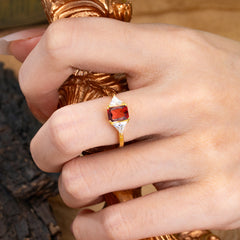 1CT Emerald Cut Garnet Three Stone Engagement Ring