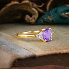 1CT Emerald Cut 4 Prong Amethyst Three Stone Engagement Ring