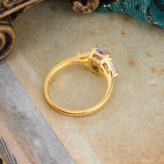 1CT Emerald Cut 4 Prong Amethyst Three Stone Engagement Ring