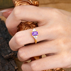 1CT Emerald Cut 4 Prong Amethyst Three Stone Engagement Ring