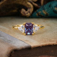 1CT Emerald Cut Alexandrite Three Stone Engagement Ring
