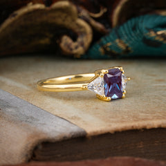 1CT Emerald Cut Alexandrite Three Stone Engagement Ring