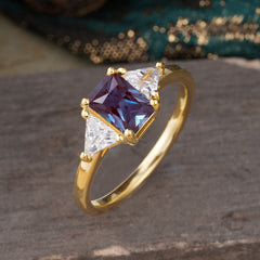 1CT Emerald Cut Alexandrite Three Stone Engagement Ring