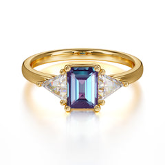 1CT Emerald Cut Alexandrite Three Stone Engagement Ring
