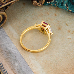 1CT Emerald Cut Ruby Three Stone Engagement Ring