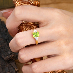 1CT Emerald Cut 4 Prong Peridot Three Stone Engagement Ring