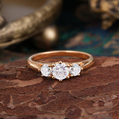 Round Cut 6 Prong Moissanite Engagement Ring Classic Three Stone Bridal Ring