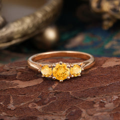 Round Cut 6 Prong Citrine Engagement Ring Classic Three Stone Bridal Ring