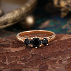Round Cut 6 Prong Black Onyx Engagement Ring Classic Three Stone Bridal Ring