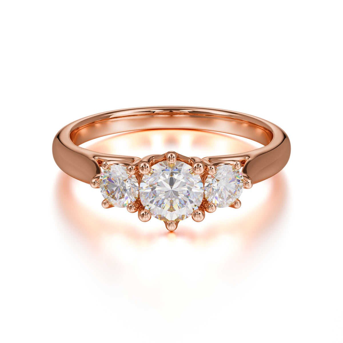 Round Cut Moissanite Engagement Ring Classic Three Stone Bridal Ring