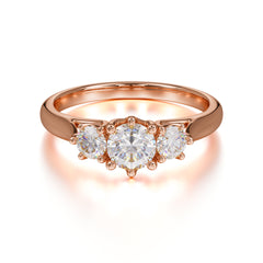 Round Cut Moissanite Engagement Ring Classic Three Stone Bridal Ring