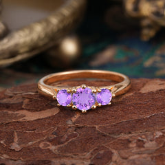 Round Cut 6 Prong Amethyst Engagement Ring Classic Three Stone Bridal Ring