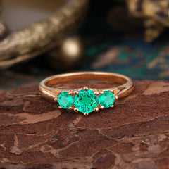 Round Cut 6 Prong Emerald Engagement Ring Classic Three Stone Bridal Ring