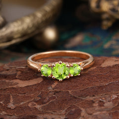 Round Cut 6 Prong Peridot Engagement Ring Classic Three Stone Bridal Ring