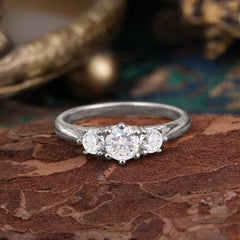 Round Cut 6 Prong Moissanite Engagement Ring Classic Three Stone Bridal Ring
