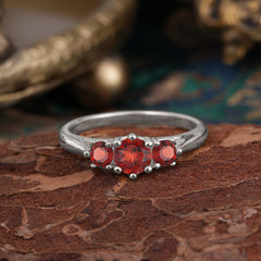 Round Cut 6 Prong Garnet Engagement Ring Classic Three Stone Bridal Ring