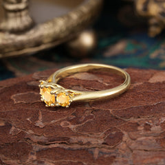 Round Cut 6 Prong Citrine Engagement Ring Classic Three Stone Bridal Ring