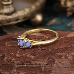 Round Cut 6 Prong Tanzanite Engagement Ring Classic Three Stone Bridal Ring