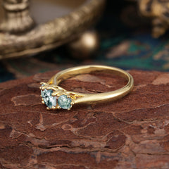 Round Cut Moss Agate Engagement Ring Classic Three Stone Bridal Ring