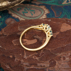 Round Cut Moss Agate Engagement Ring Classic Three Stone Bridal Ring