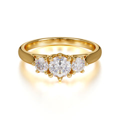 Round Cut Moissanite Engagement Ring Classic Three Stone Bridal Ring