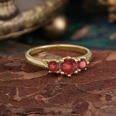 Round Cut 6 Prong Garnet Engagement Ring Classic Three Stone Bridal Ring