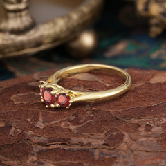 Round Cut 6 Prong Garnet Engagement Ring Classic Three Stone Bridal Ring