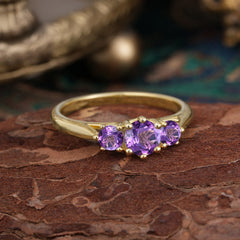 Round Cut 6 Prong Amethyst Engagement Ring Classic Three Stone Bridal Ring