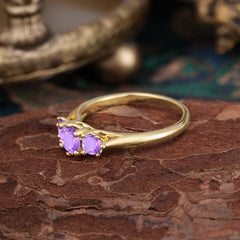 Round Cut 6 Prong Amethyst Engagement Ring Classic Three Stone Bridal Ring