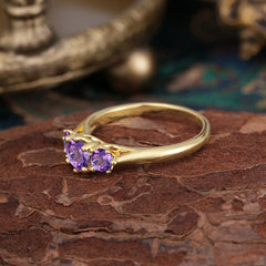 Round Cut 6 Prong Amethyst Engagement Ring Classic Three Stone Bridal Ring