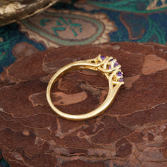 Round Cut 6 Prong Amethyst Engagement Ring Classic Three Stone Bridal Ring