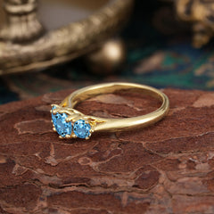 Round Cut 6 Prong Aquamarine Engagement Ring Classic Three Stone Bridal Ring