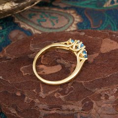 Round Cut 6 Prong Aquamarine Engagement Ring Classic Three Stone Bridal Ring