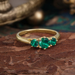 Round Cut 6 Prong Emerald Engagement Ring Classic Three Stone Bridal Ring