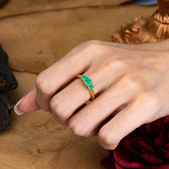 Round Cut 6 Prong Emerald Engagement Ring Classic Three Stone Bridal Ring