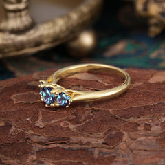 Round Cut Alexandrite Engagement Ring Classic Three Stone Bridal Ring