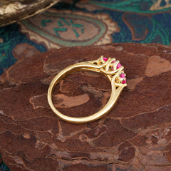 Round Cut 6 Prong Ruby Engagement Ring Classic Three Stone Bridal Ring