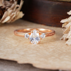Classic Pear Cut Three Stone Promise Ring Four Claw Prong Setting