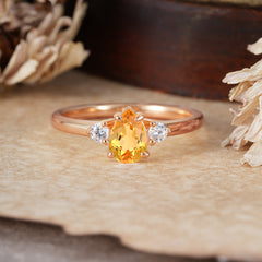 Classic Pear Cut Citrine Three Stone Promise Ring Four Claw Prong Setting
