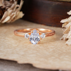 Classic Pear Cut Three Stone Lab Diamond Promise Ring Four Claw Prong Setting