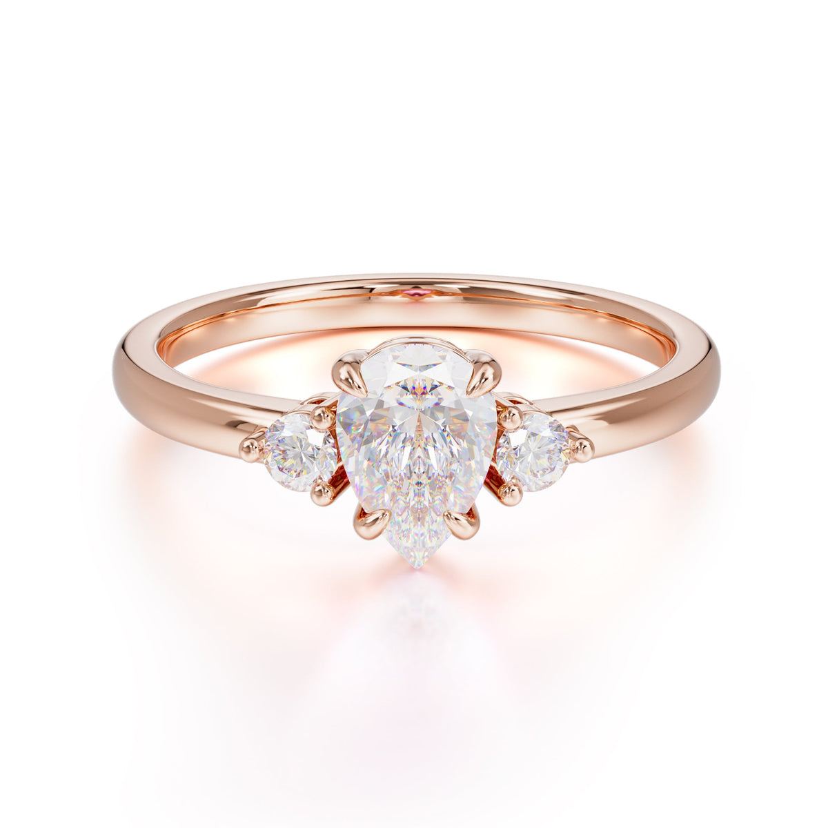 Classic Pear Cut Three Stone Promise Ring Four Claw Prong Setting