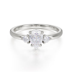 Classic Pear Cut Three Stone Promise Ring Four Claw Prong Setting