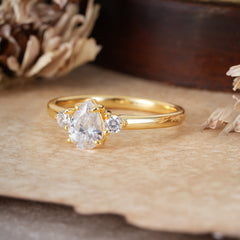 Classic Pear Cut Three Stone Promise Ring Four Claw Prong Setting