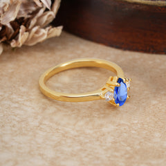 Classic Pear Cut Sapphire Three Stone Promise Ring Four Claw Prong Setting