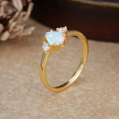Classic Pear Cut Opal Three Stone Promise Ring Four Claw Prong Setting
