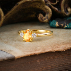 Classic Pear Cut Citrine Three Stone Promise Ring Four Claw Prong Setting