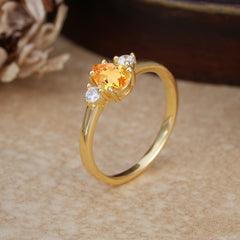 Classic Pear Cut Citrine Three Stone Promise Ring Four Claw Prong Setting