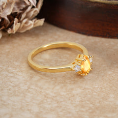 Classic Pear Cut Citrine Three Stone Promise Ring Four Claw Prong Setting