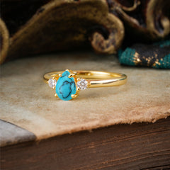 Classic Pear Cut Three Stone Turquoise Promise Ring Four Claw Prong Setting