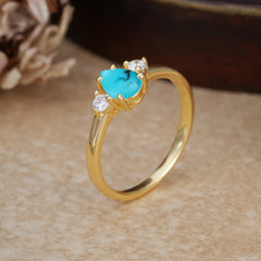 Classic Pear Cut Three Stone Turquoise Promise Ring Four Claw Prong Setting
